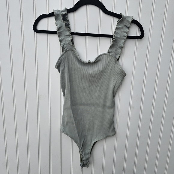 Blue Rain Ruffled Strap Green Bodysyit Womens Large - Picture 2 of 4